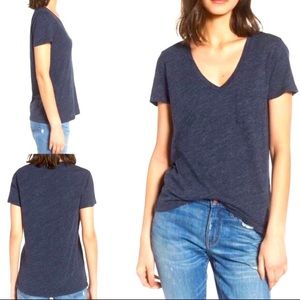 Madewell Heathered Navy Cotton V Neck Pocket Tee